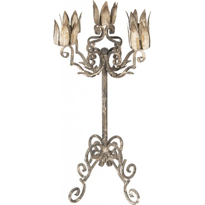 Šedo-béžový vintage kovový svícen s patinou Vie - Ø 29*64 cm - Clayre & Eef