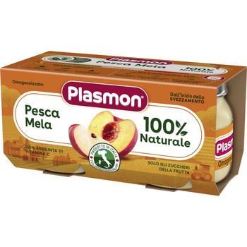 Plasmon плодово пюре праскова и ябълка 6+м 2х80г