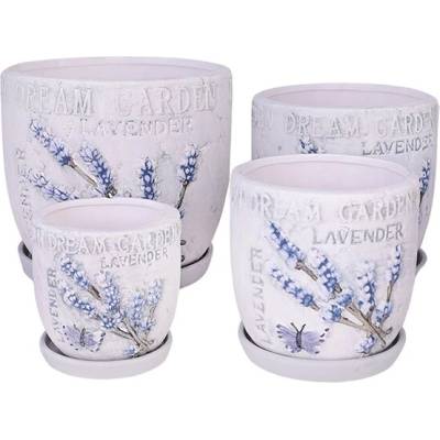 Елеганц Комплект от 4 керамични саксии Dream Lavender, Керамика, Ф18, Ф15, Ф12, Ф9 см, Многоцветен (23018)