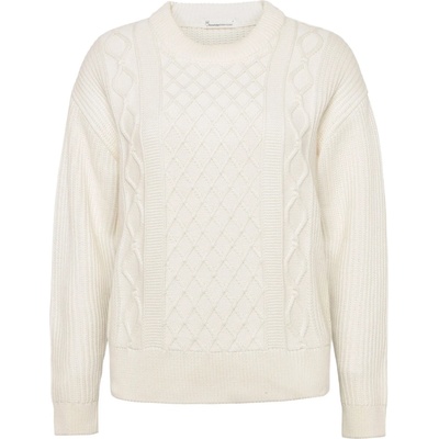 KnowledgeCotton Apparel Дамски вълнен пуловер KnowledgeCotton Apparel Women's Cotton Cable Crew Neck Wool jumper - Egret (105-6858-0113)