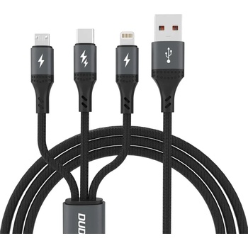 Dudao L3E 3 в 1 60W MicroUSB USB-C Lightning кабел 1, 2 м - черен (6976625333486)