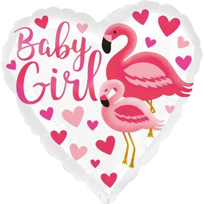 Amscan Fóliový balónik v tvare srdca plameniak Baby Girl