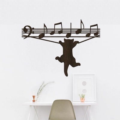 dřevo života Dřevěný obraz CAT MUSIC Rozměry (cm): 80x58, Zvolte barvu dekoru: Wenge