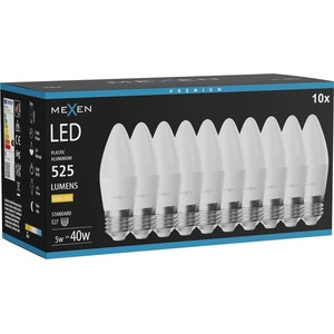 Mexen Nova 10x LED крушка E27, C37, 5W, Топла - 3000K, 525 lm - L102-E27-0530-01x10 (L102-E27-0530-01x10)