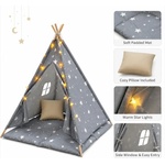 Ginger Home Детска памучна палатка Ginger Home Little Stars Сива - типи със звезди, подложка, възглавница и LED лампички (JW-KT001-G)