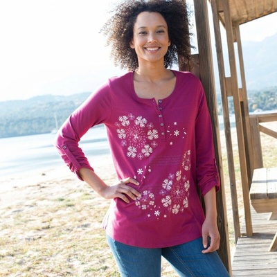 Blancheporte Tunika s výstrihom na gombíky a potlačou slivková