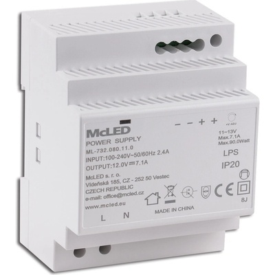 MCLED Napaječ LED 12VDC/7,1A pro LED pásky 90W, na DIN lištu, IP20 ML-732.080.11.0