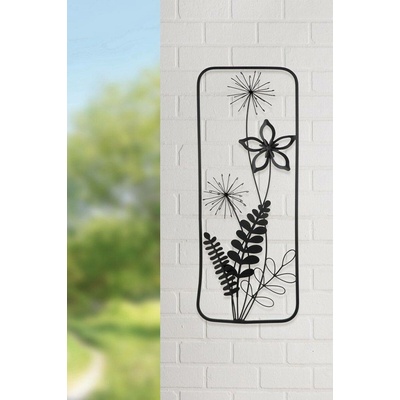 Gilde Nástěnný kovový reliéf Black Flowers, 61 cm