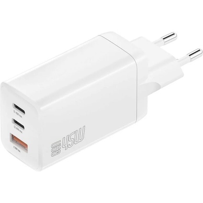 4smarts Захранване за ел. мрежа с USB-A и 2xUSB-C изходи с технология за бързо зареждане - 4smarts GaN Wall Charger PDPlug Trio 45W (бял) (540401)