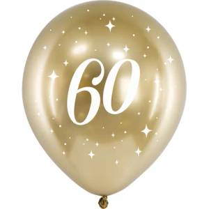 PartyDeco Латексови балони - златисти число 60 6 бр