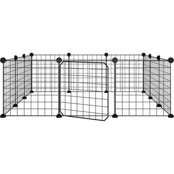 Shumee 171623 Ohrádka s dvířky 12 panelů černá, 35 x 35 cm ocel