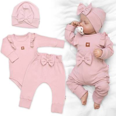 Žebrovaná rostoucí souprava 3D, Baby Girl pudrově růžová