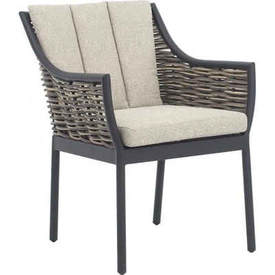 Apple Bee Jídelní křeslo Milou, 62x60x84 cm, rám hliník černá Black, výplet umělý ratan Willow, sedáky venkovní látka Olefin Nature Grey