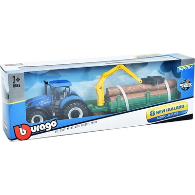 Bburago New Holland T7.315 HD Traktor s přívěsem na přepravu dřeva 1:50