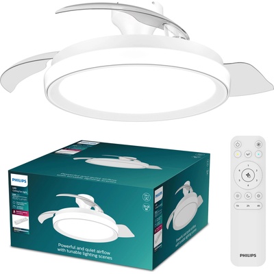 Philips Bliss ceiling fan with LED light and retractable blades, 3 blades, 106 cm wingspan, 4, 500 lumens, adjustable. Light (3, 000 K to 6, 500 K), dimmable up to 5%, including remote control, white - 929004749601