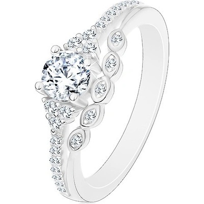 Šperky eshop prsten ze stříbra 925 zásnubní čirý zirkon a třpytivá linie drobné zirkonky J18.15