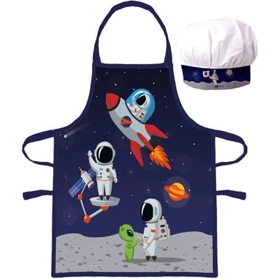 BrandMac Detská zástera s kuchárskou čiapkou Kozmonauti