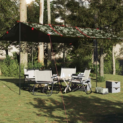 vidaXL Брезент за къмпинг, камуфлаж, 451x420 см, водоустойчив (4009605)