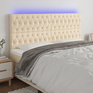 vidaXL LED горна табла за легло, кремава, 200x7x118/128 см, плат (3122787)