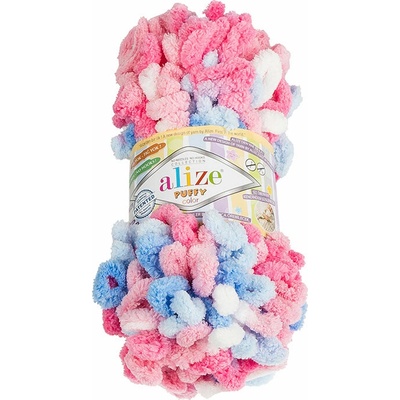 BELLATEX Příze Puffy color 100 g - 6525 bílá, růžová, modrá