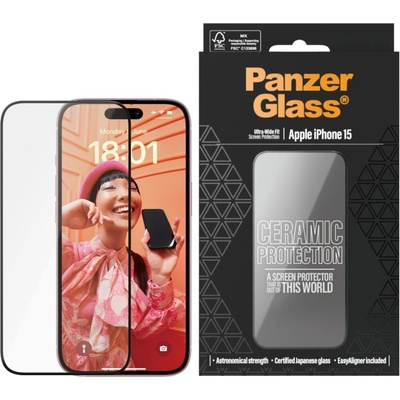 Panzer Стъклен протектор PanzerGlass - Ceramic Protection, iPhone 15, UWF, черен (5711724028373)
