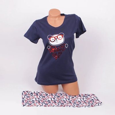 Памучна пижама в тъмносин цвят с апликация на мече