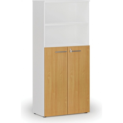 Primo Kombinovaná kancelárska skriňa WHITE, dvere na 3 poschodia, 1781 x 800 x 420 mm, biela/buk