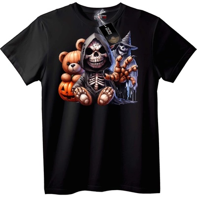NOONEBRAND Тениска страшен Halloween скелет и плюшена мечка - 2XL, White