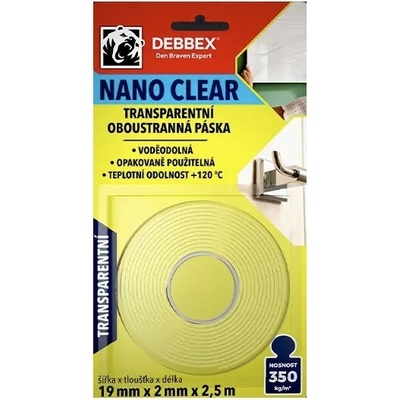 Den Braven Transparentní oboustranná páska Nano clear Debbex 19 x 2 mm x 2,5 m – Zbozi.Blesk.cz