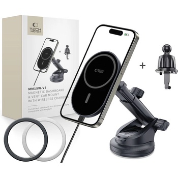 Tech-Protect Стойка за автомобил с MagSafe безжично зареждане 15W от Tech Protect MM15W-V6 - Черна (5906302361014)