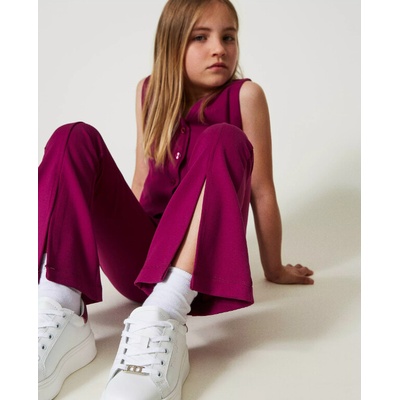 Twinset Girl kalhoty zvonové s rozparky vínové