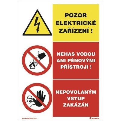 Informač štít sdružená Vysoké napětí , Nehas vodou, Vstup zakázaný , bezpečnostní tabulka A5