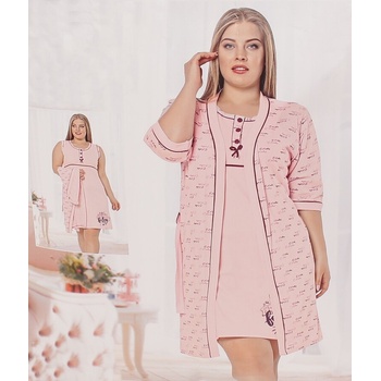 Розов макси комплект от халат и нощница с надписи