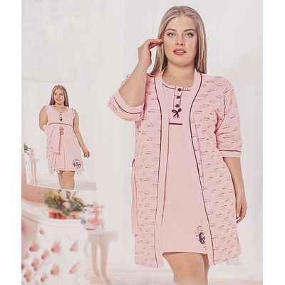 Розов макси комплект от халат и нощница с надписи