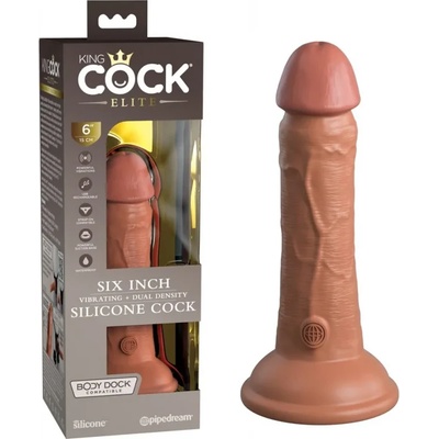 Пенис вибратор от силикон, двойна плътност, 17, 8см. - King Cock Elite Tan (PIPE577622)