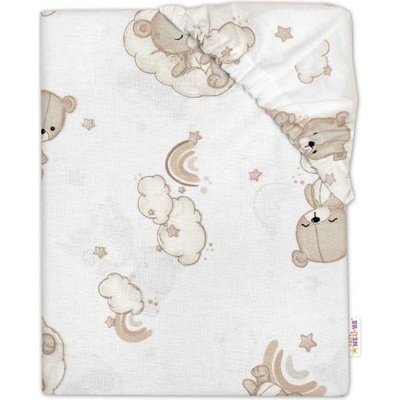 Baby Nellys bavlna prostěradlo Malý Medvídek bílé béžové 60x120