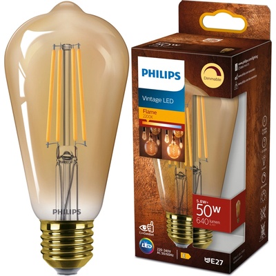 Philips LED žiarovka E27, filament 5.8W, 640lm, 2200K