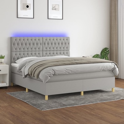 Petrashop 3135685 boxspring postel s matrací a LED světle šedá textil