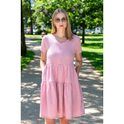 Jsem máma Bio mušelínové kojicí šaty se skrytým zipem pudrově růžové – Zboží Mobilmania