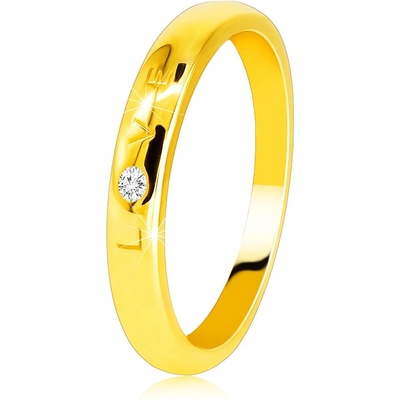 Šperky Eshop Diamantový prsten ve žlutém zlatě nápis s briliantem hladký povrch S3BT507.32