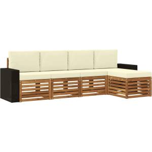 vidaXL Комплект дивани за открито 5 бр. Натурален и Крема (3384241)