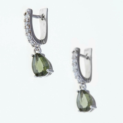 My Moldavite Stříbrné náušnice s vltavíny a zirkony 2019-1