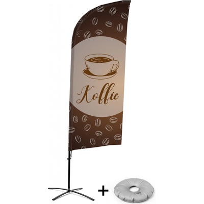 Jansen Display Kompletní sada reklamní vlajky ve tvaru křídla, Káva, holandsky Křížová Základna, 1273 x 3030 mm