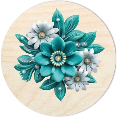 Chráněná dílna Dřevěný svět Víko s otvorem kruh 20 cm Tyrkysový květ – Sleviste.cz