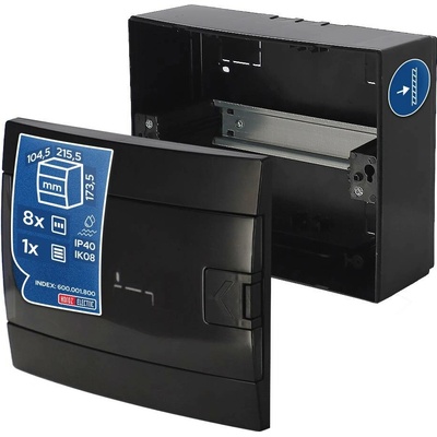 Rozvaděč Horoz, elektroinstalační krabice, 8 modulů, IP40 IK08, černý