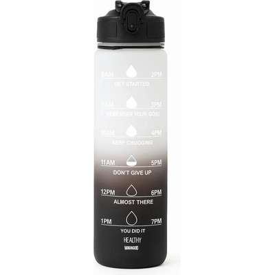 WARAGOD Мотивационна бутилка за вода Hydrate 1000ml, черна/бяла (WAR002016)