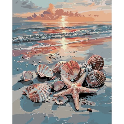 ZUTY MUŠLE NA PLÁŽI A ZÁPAD SLNKA Rámovanie bez rámu a bez vypnutia plátna Rozmer 80 x 100 cm