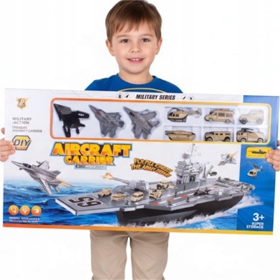 LEANToys Vojenská letadlová loď s vozidly 86cm
