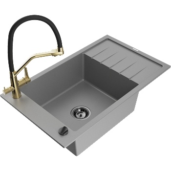 Mexen Elias гранитна мивка с 1 отделение с отцедник и кухненски смесител Duo, сив - 6511-71-671701-57-B (6511-71-671701-57-B)