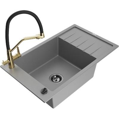 Mexen Elias гранитна мивка с 1 отделение с отцедник и кухненски смесител Duo, сив - 6511-71-671701-57-B (6511-71-671701-57-B)